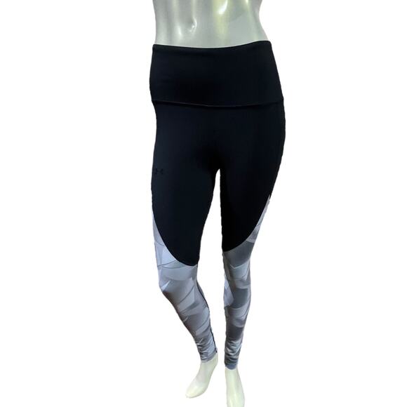 Under Armour Geometric Colorblock Leggings Black Grey Compression Running Small - Picture 4 of 16